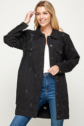 Women’s Long Denim 3/4 Quarter Distressed Jacket | Zarnesh